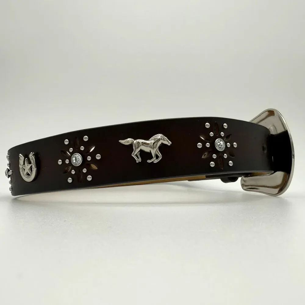 Ariat Western Horse Horshoe Concho Belt Rhinestone Brown Recycled Leather Girls